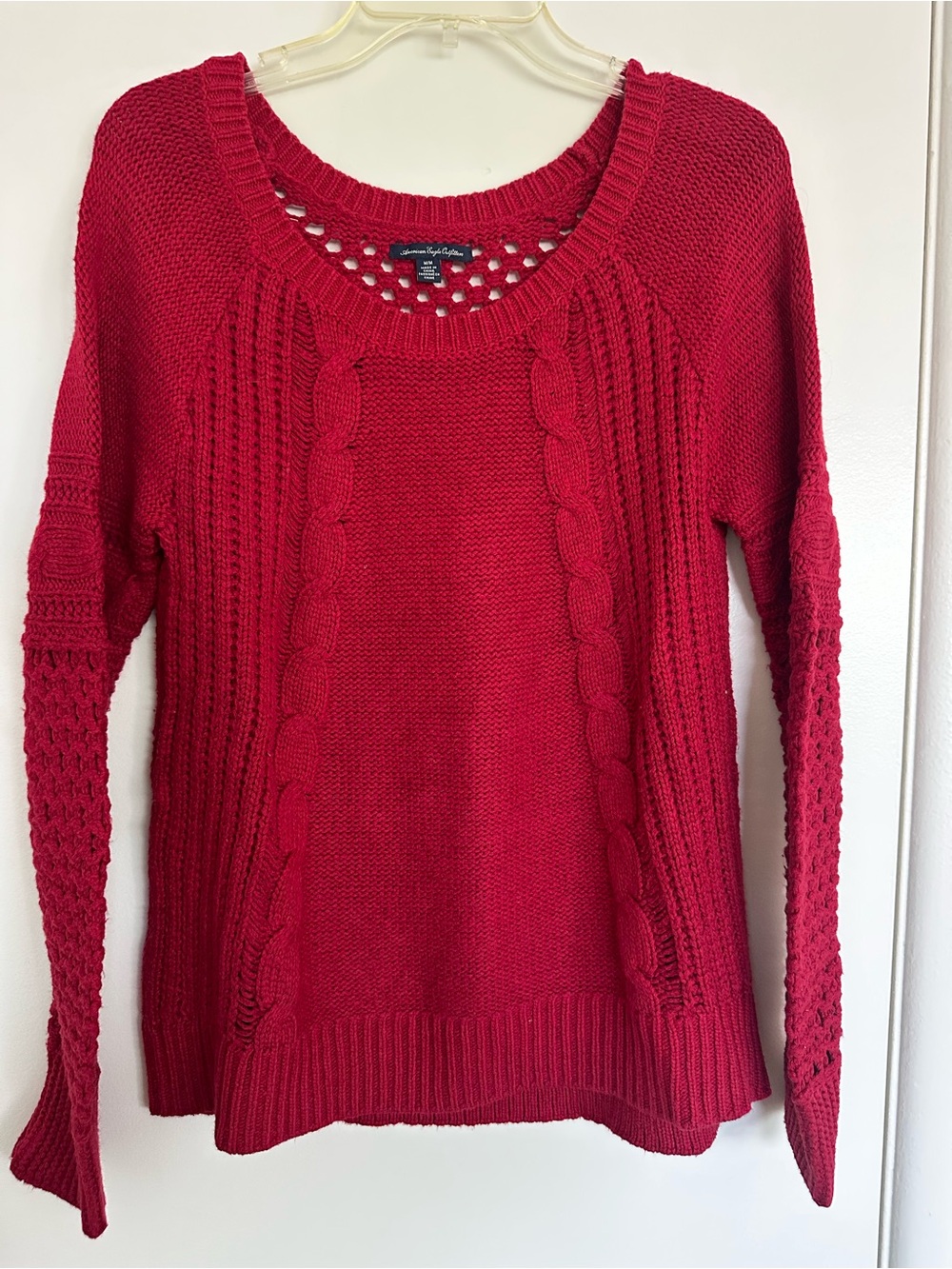 American Eagle Outfitters Red Cable-Knit Sweater
